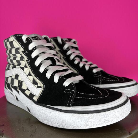 Vans Sk8-Hi 'Bolt - Checkerboard' Black, White Canvas Suede Sneaker Sz 6.5 - Picture 1 of 8